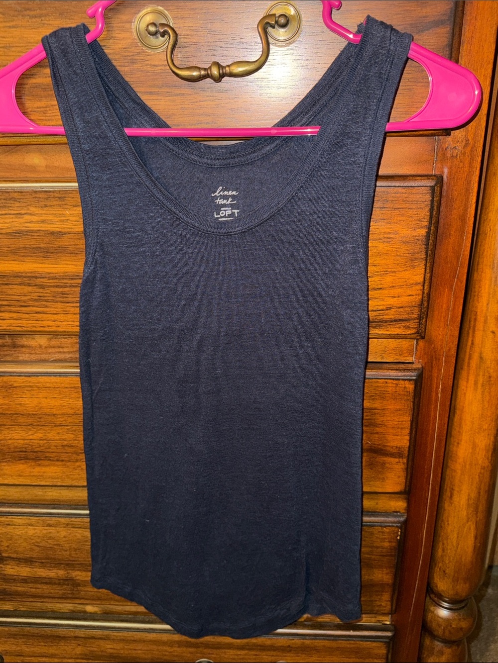 Ann Taylor LOFT 100% Linen Navy Blue Tank Top - Classic Scoop Neck